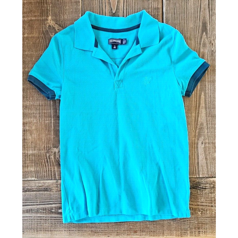 Vilebrequin Girls Polo Shirt‎ 12 Teal Blue Cotton Short Sleeve Embroidered Logo